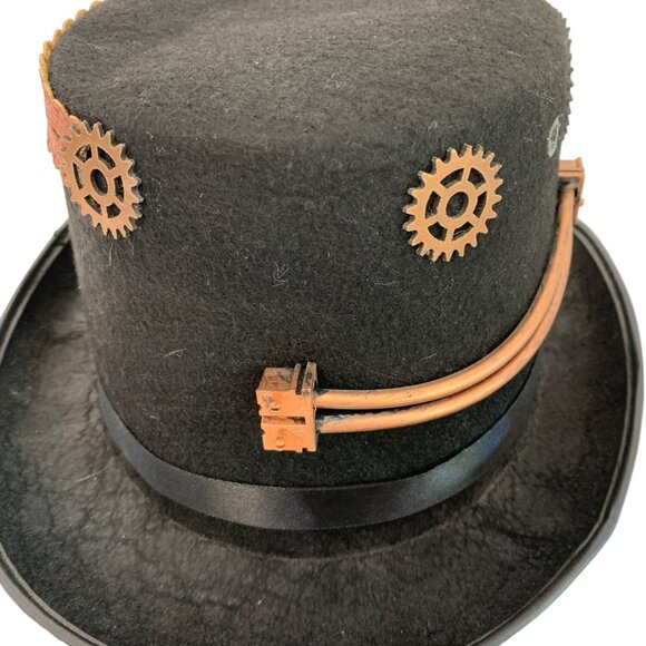 Unisex VTG Festival Adult Steampunk Black Top Hat Gears Chains Size OS 23" 7736 - Picture 3 of 6